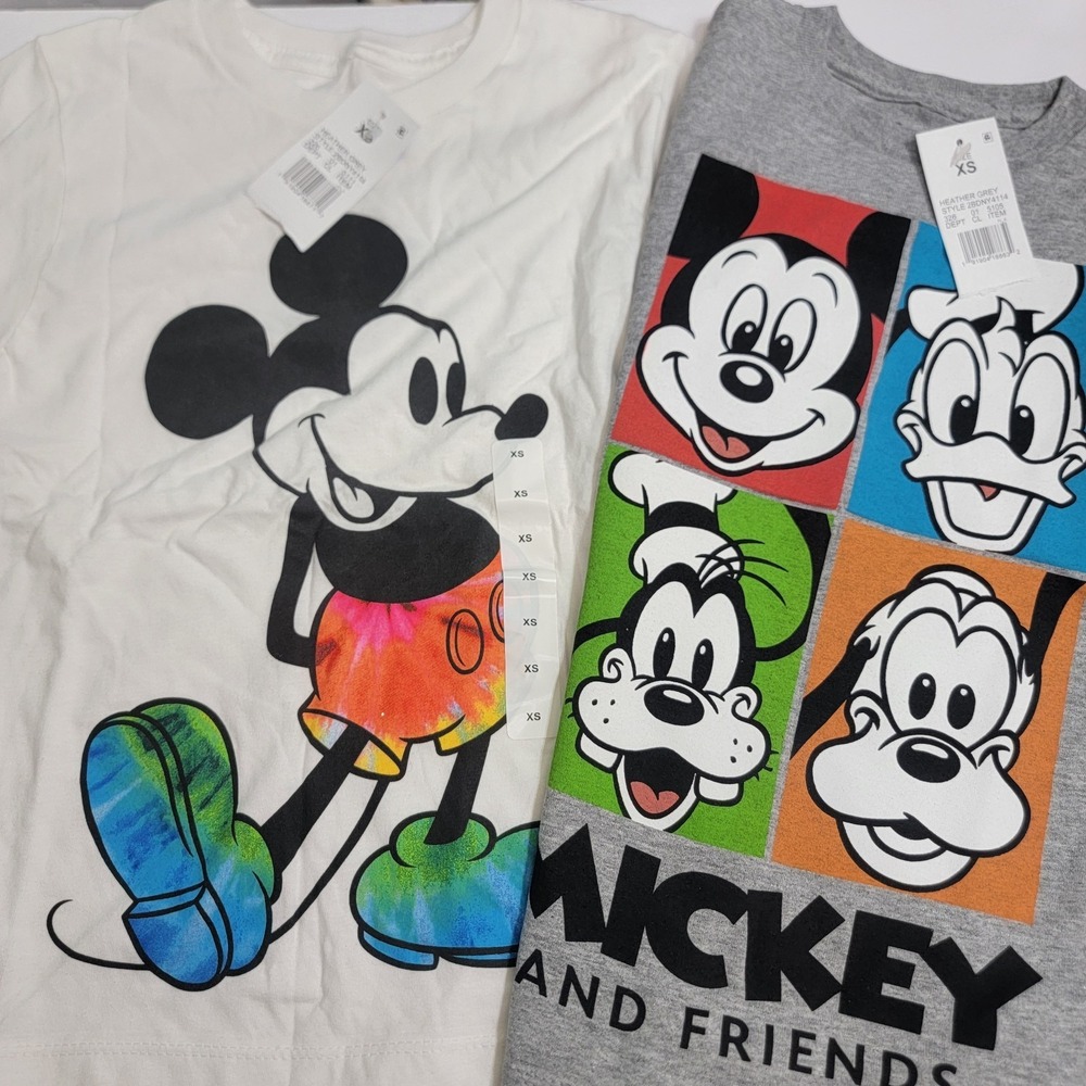 Mickey Mouse Shirt Kids X-Small  White & Gray Graphic T-SHIRT Boys Lot Of 2 NEW